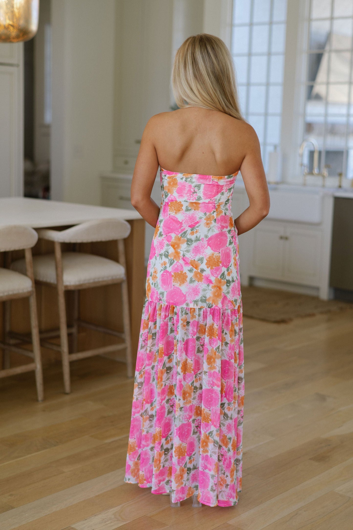 Geblümtes Kleid – Weiß/Rosa
