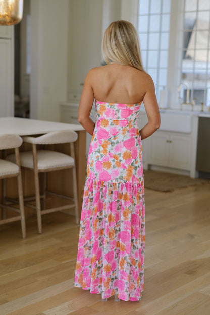 Geblümtes Kleid – Weiß/Rosa